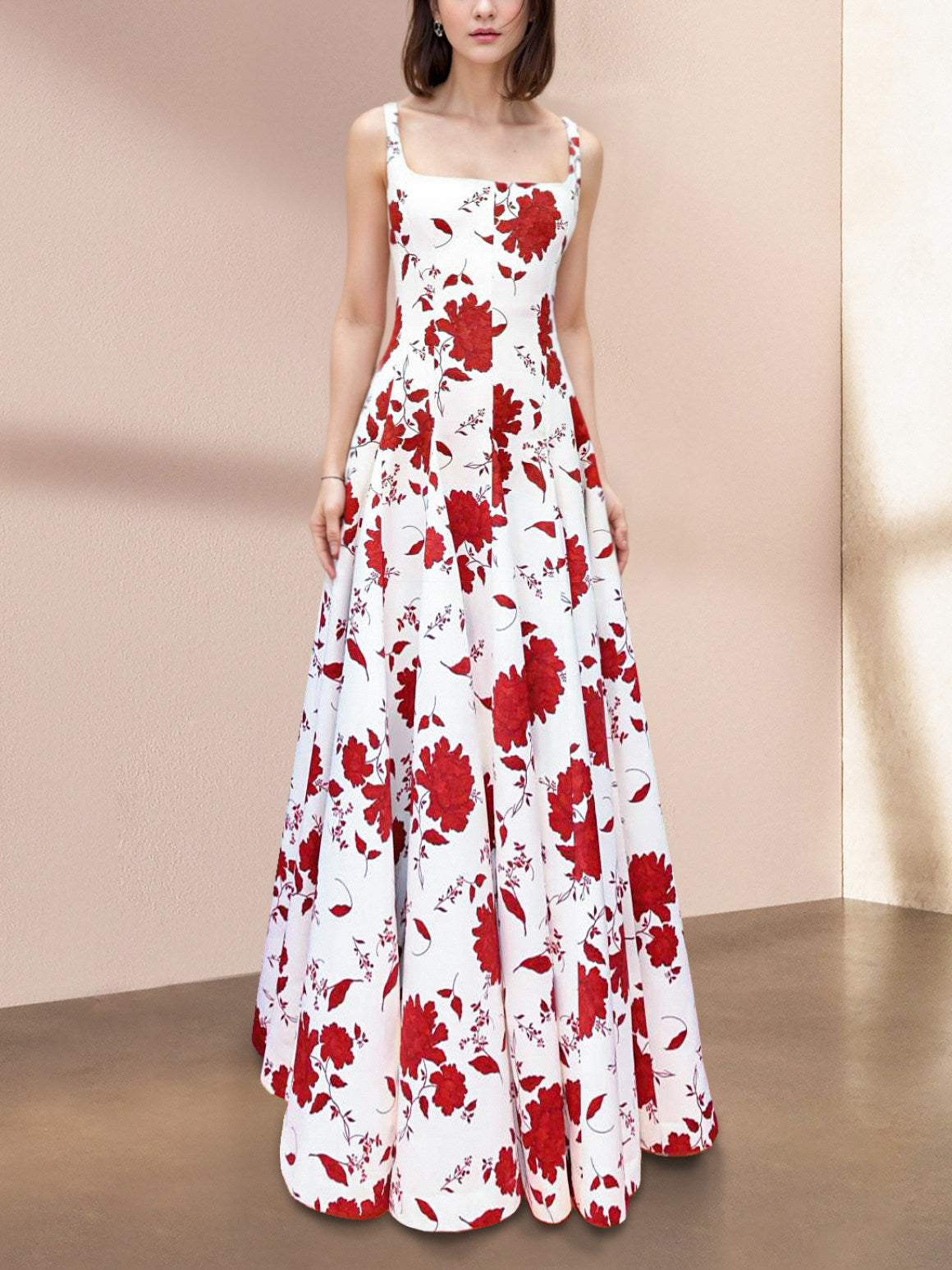 floral printed square neck maxi dress