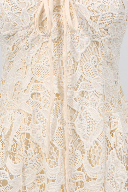 Lace hollow Sleeveless Mini Dress in yellow