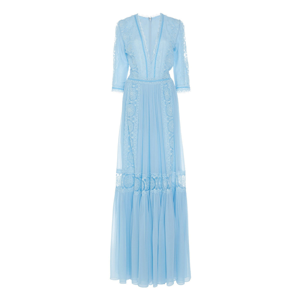 blue V-neck lace spliced maxi dress