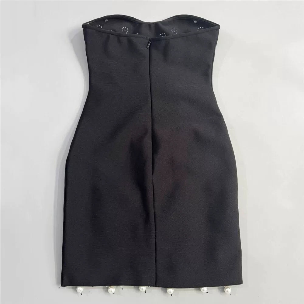 Strapless Pearl Rhinestone Cluster Bodycon Mini Dress
