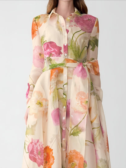 printed long sleeves strap dress