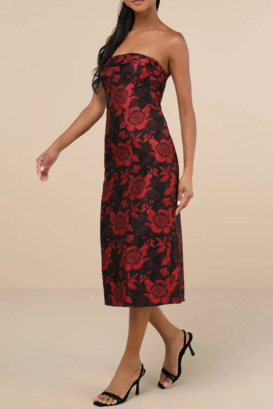 burgundy vintage embossed flower wrap midi dress