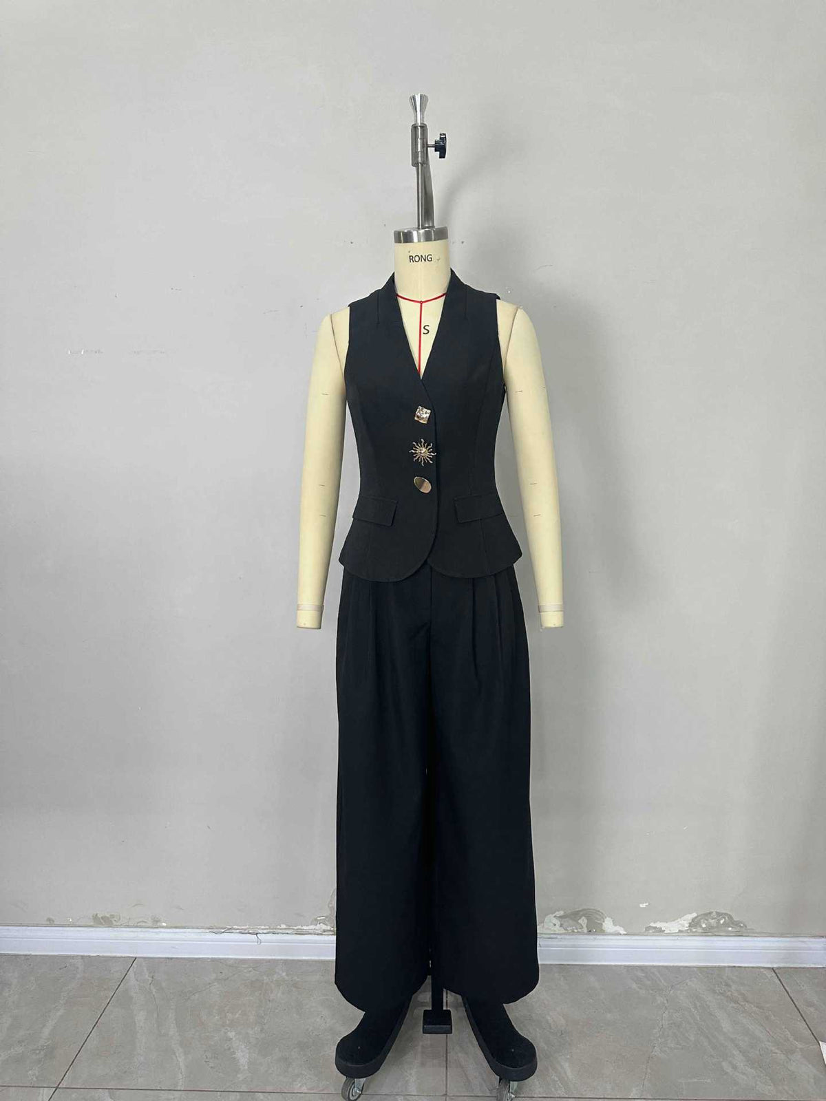 Black High Waist Pleated Wide Leg Suit Trousers Office Formal Loose Straight Dress Pants