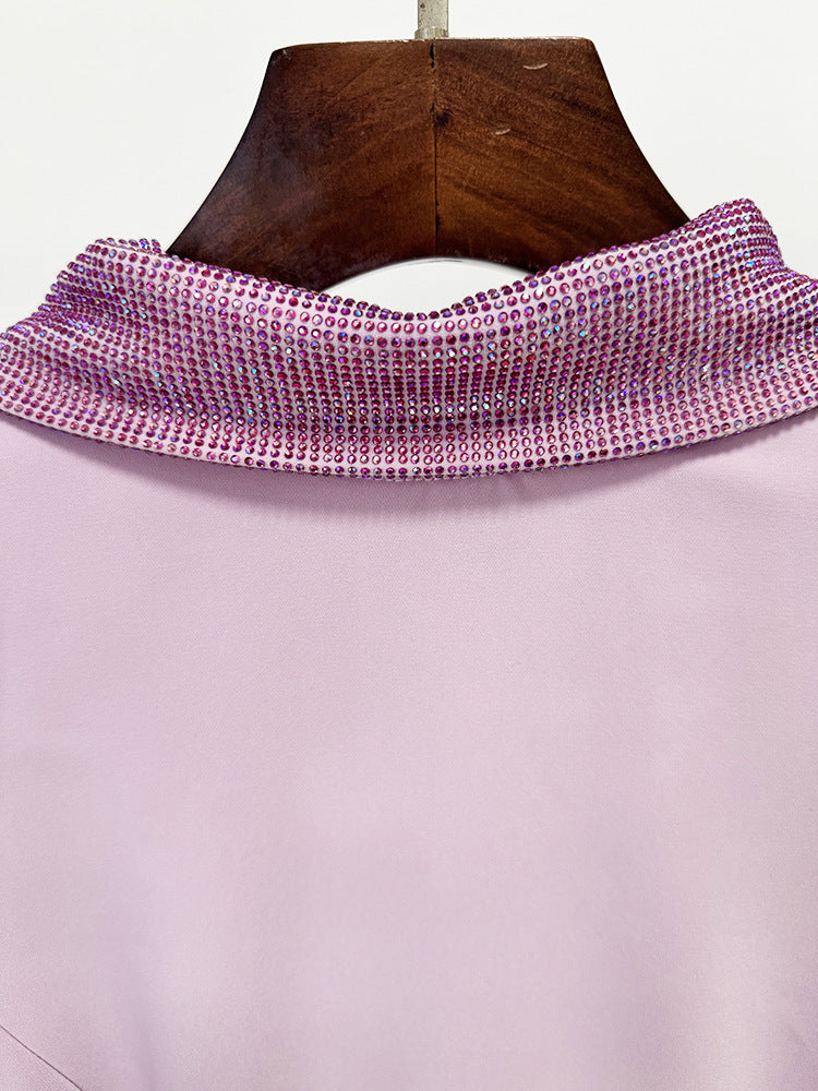 violet Pink crêpe maxi dress with crystal chainmail flower