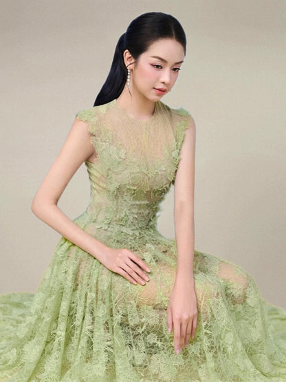 jennifer Lace Flower embellished maxi Dress in green