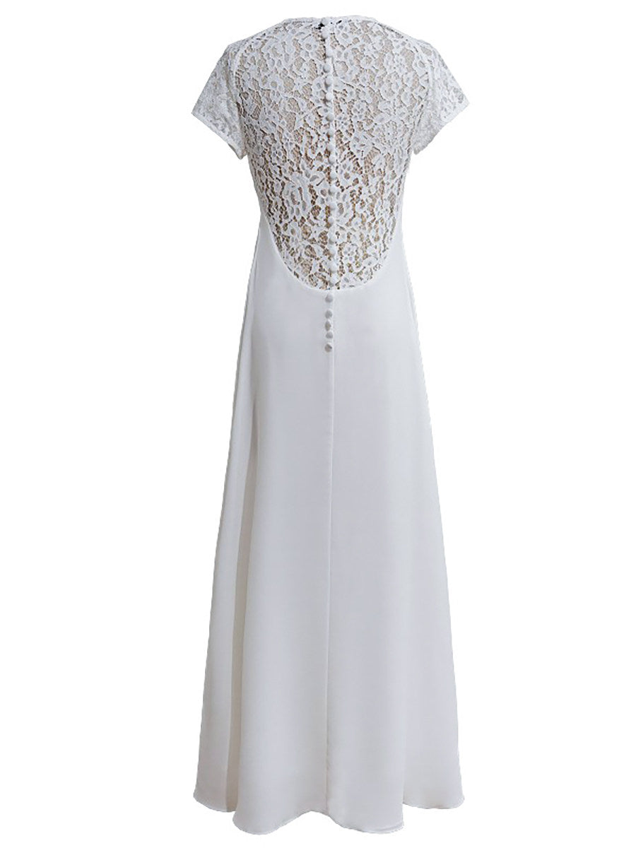 White V-neck openwork lace maxi dress