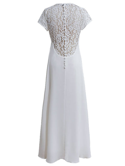 White V-neck openwork lace maxi dress