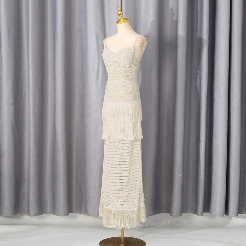 Cream Crochet Knit Column Dress