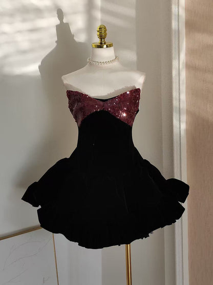 evangeline sequin embellished mini dress in black
