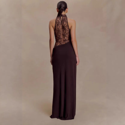 Halter Lace Cutout Draped Maxi Gown