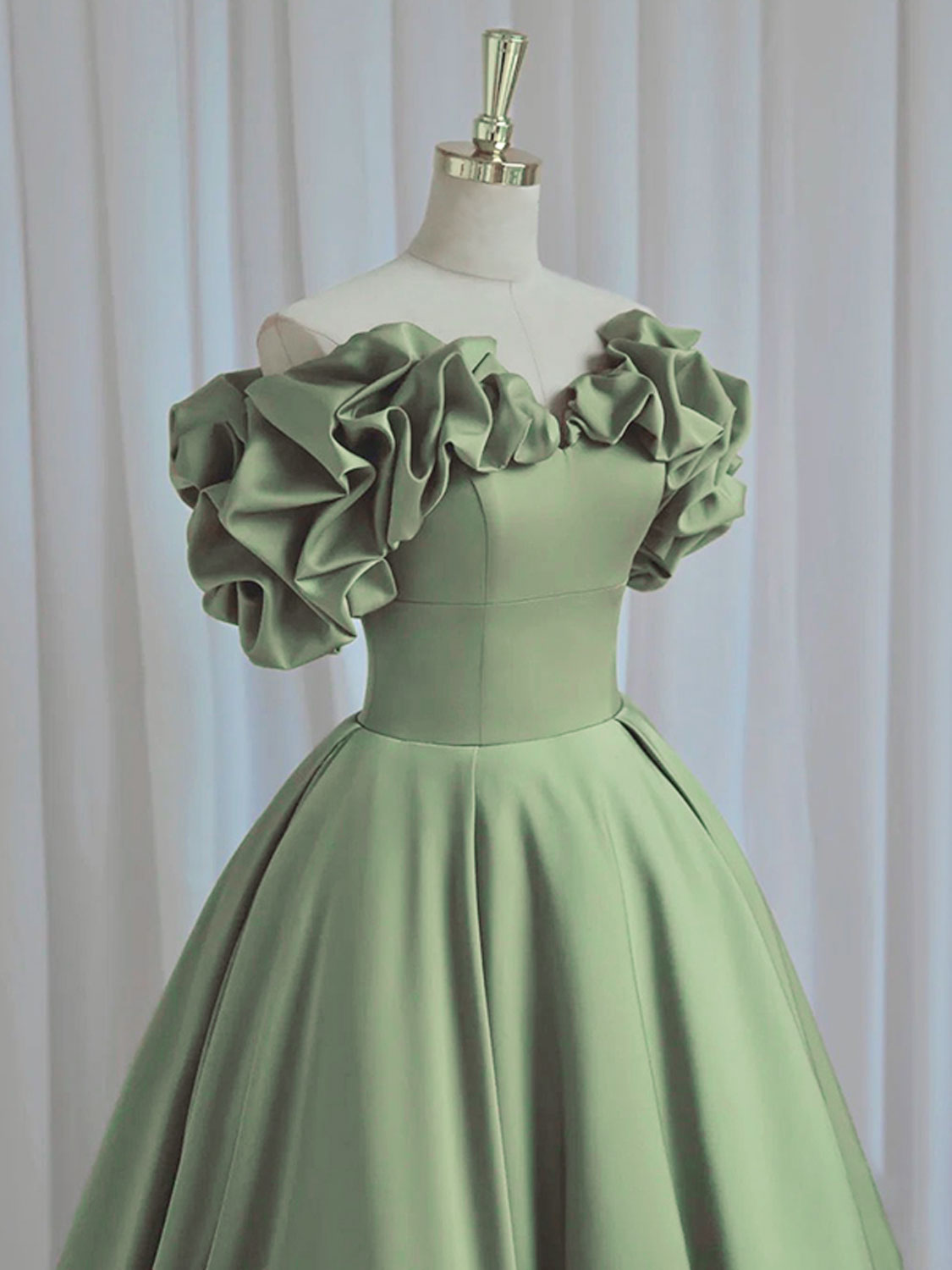 A-Line off Shoulder Satin Green Dress