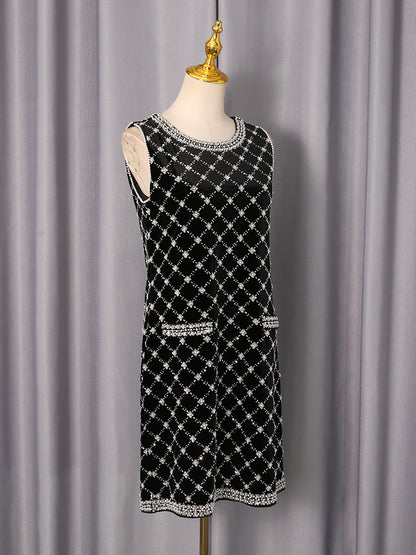 amanda Black-white plaid diamond sleeveless mini dress