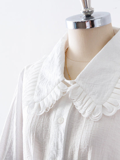 Ruffled Peter Pan Collar Puff Long Sleeve Crinkled Blouse