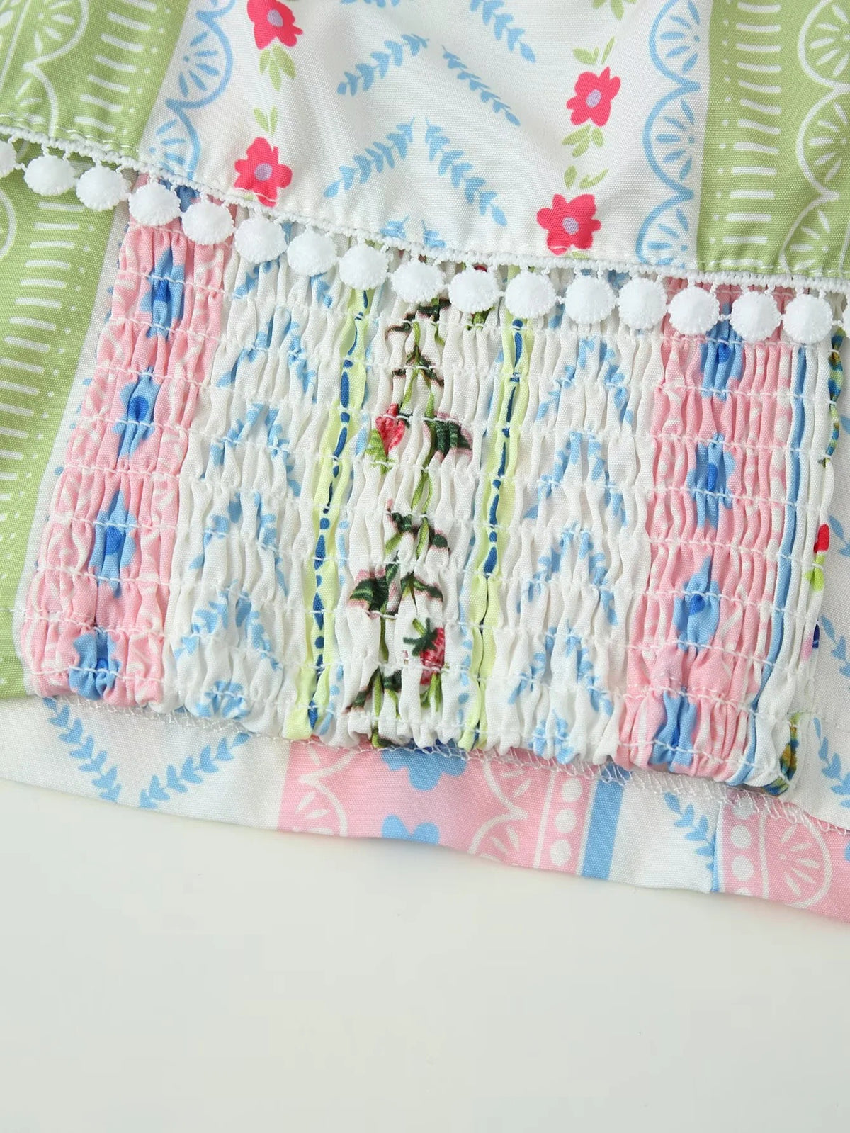 Two-Piece Set with Tiered Maxi Skirt and Pom-Pom Trim
