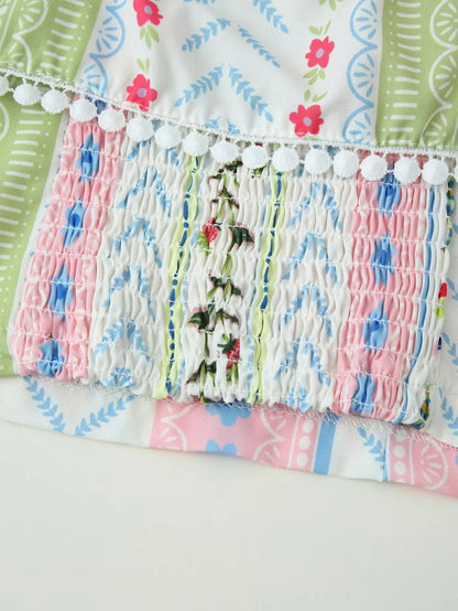 Two-Piece Set with Tiered Maxi Skirt and Pom-Pom Trim