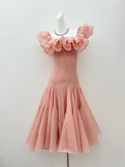 apphia Off Shoulder Ruffle Midi Dress In pink