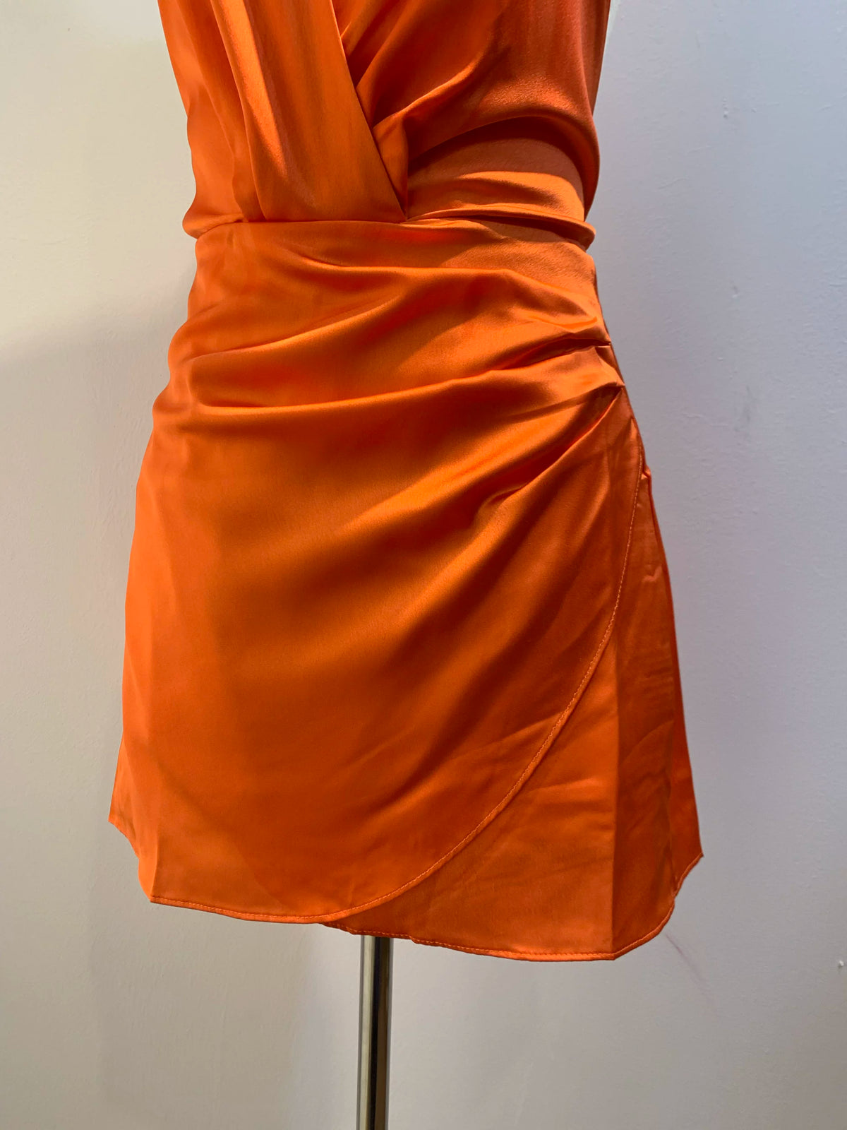 Satin Halter Wrap mini Dress in orange