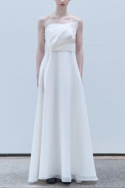 Barbara French Satin Strapless Maxi Dress - White