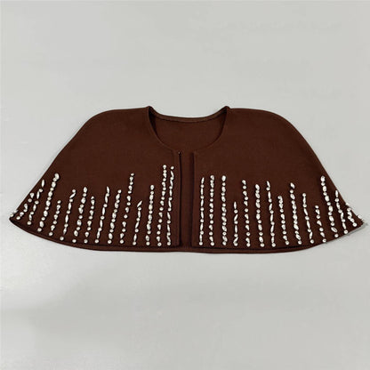 Dark Brown Structured Crepe Column Dress with Capelet Overlay