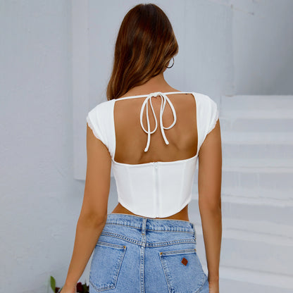 corset lace backless cropped sleeveless camisole top