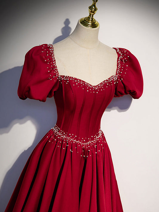A line  burgundy satin dress