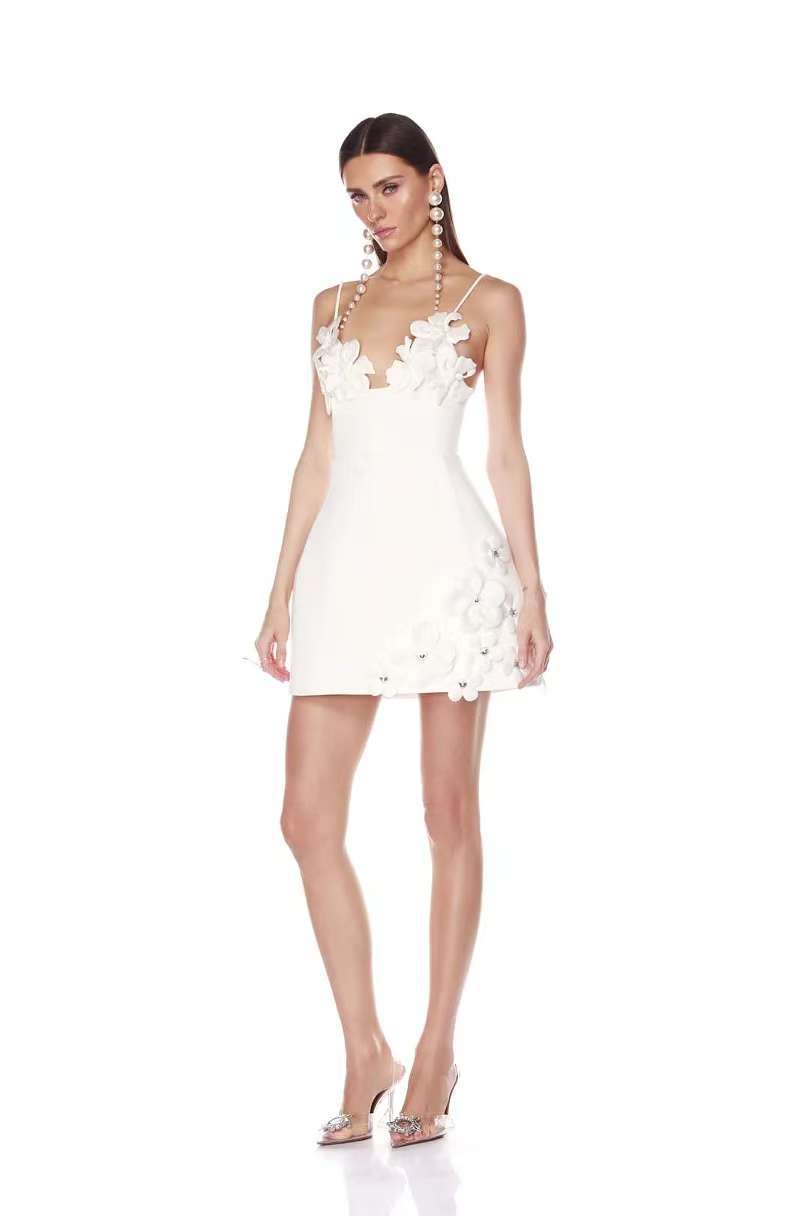 lyuba 3d flower embellished A-line mini dress - white