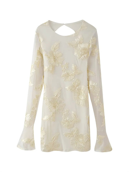 Floral Embroidered Open Back Mini Dress