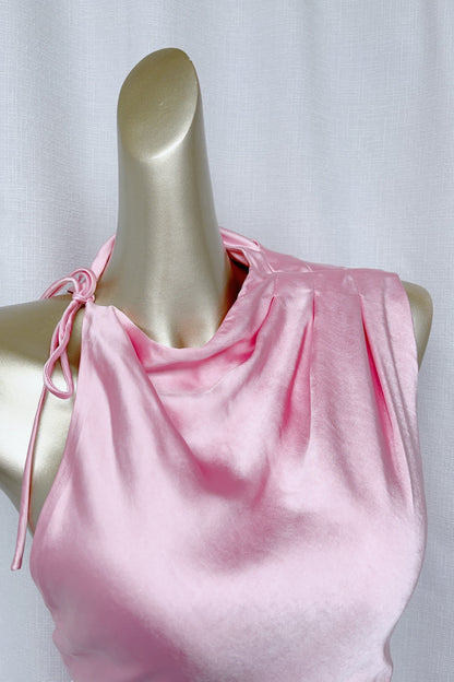 sleeveless backless satin maxi dress in pink