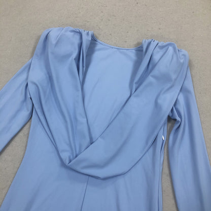 vicky Knitted long sleeves backless bodycon maxi dress in blue