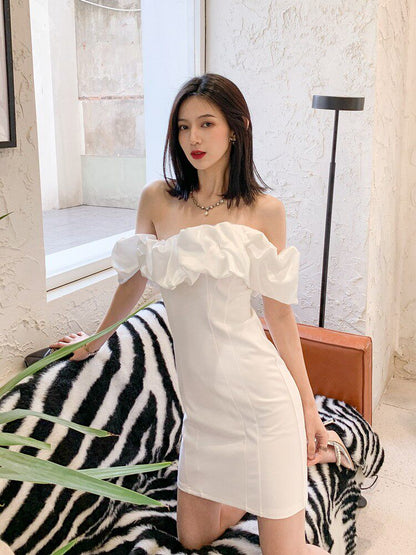 Dolores Ruffled Strapless Off-Shoulder mini Dress -white