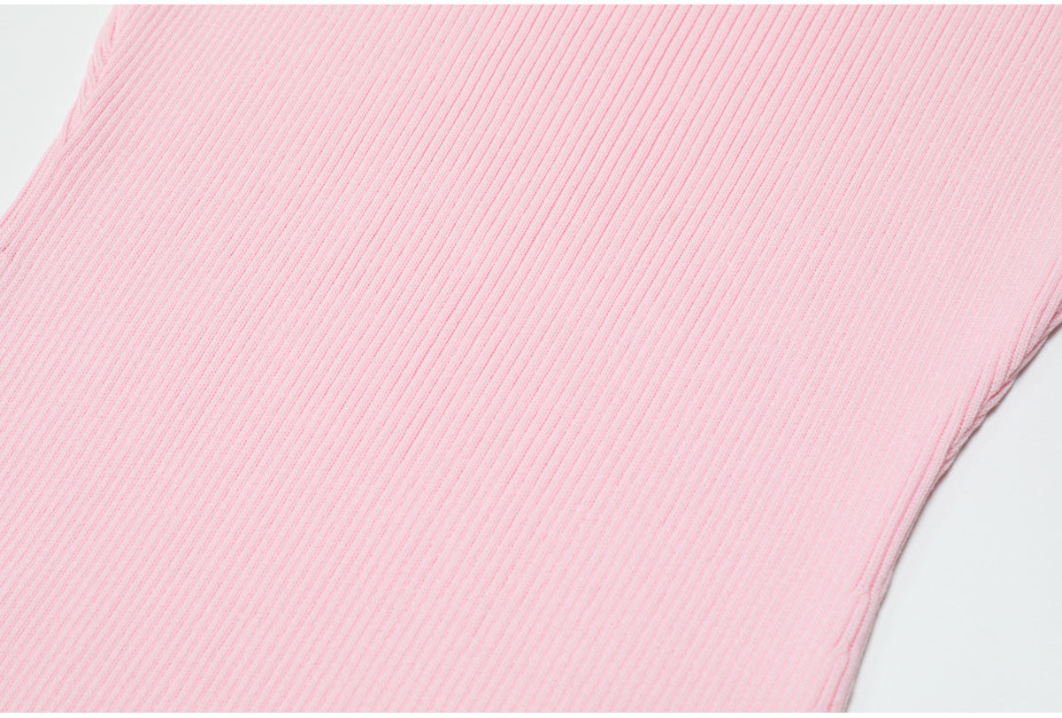 Light Pink Ribbed Knit Mermaid Maxi Dress with Lace Inserts