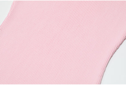 Light Pink Ribbed Knit Mermaid Maxi Dress with Lace Inserts