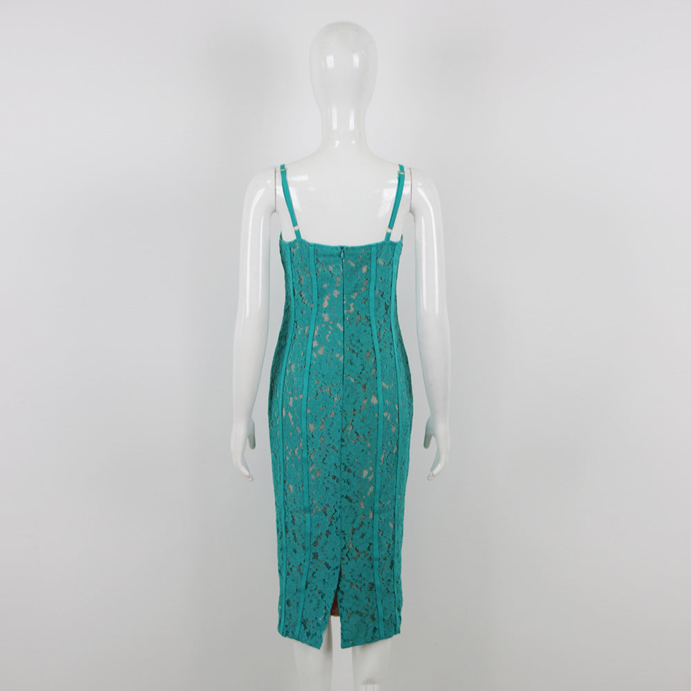 STRAPPY LACE MIDI DRESS