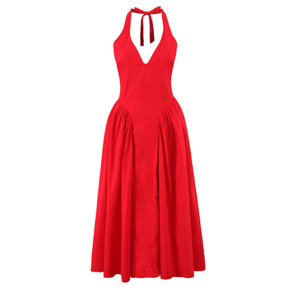 Halter Deep V Flared Maxi Dress