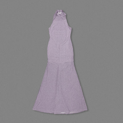 delia Sleeveless back flower embellished halter maxi dress in pale purple