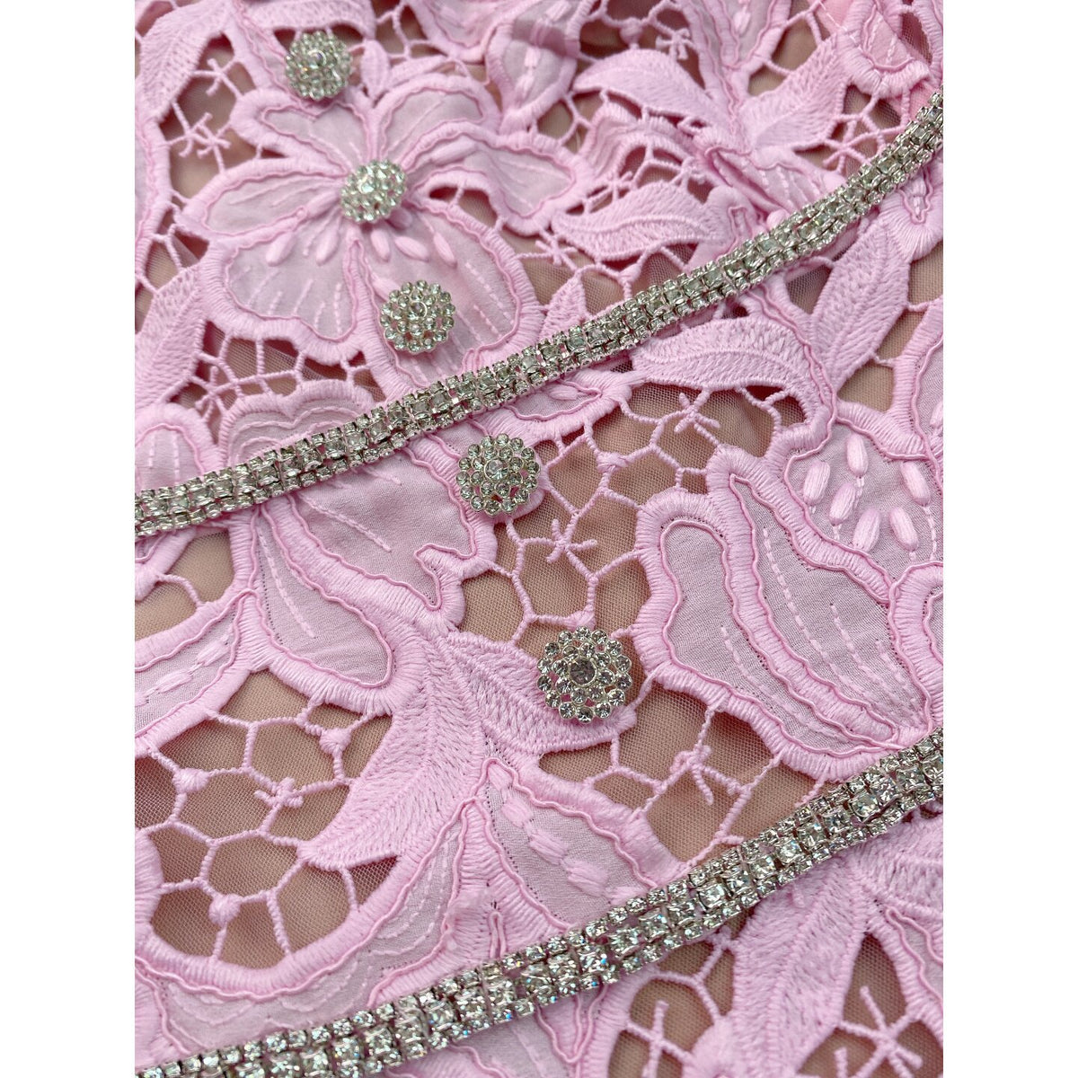 Light Pink Floral Corded Lace Fit-and-Flare Mini Dress