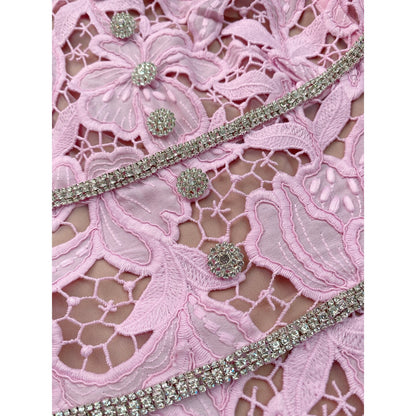 Light Pink Floral Corded Lace Fit-and-Flare Mini Dress