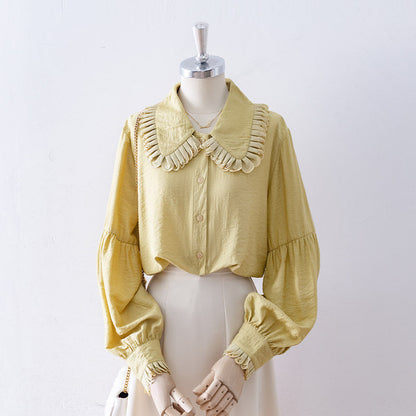 Layered Ruffle Collar Puff Long Sleeve Textured Blouse