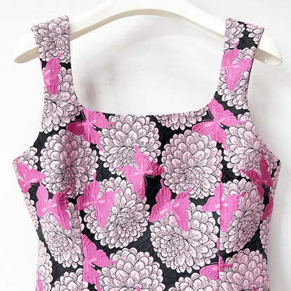 Square Neck Floral Butterfly Print Sleeveless Mini Dress