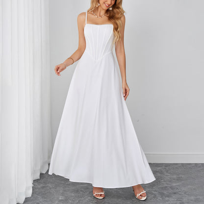 Lace Trim Corset Spaghetti Strap Flowy Maxi Dress
