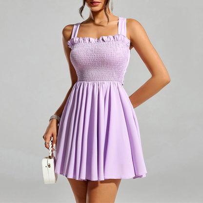 Ruffle Strap Smocked Back Bow Skater Mini Dress