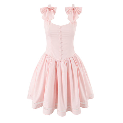 Bow Strap Lace Trim Mini Skater Dress