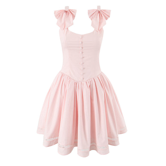 Bow Strap Lace Trim Mini Skater Dress
