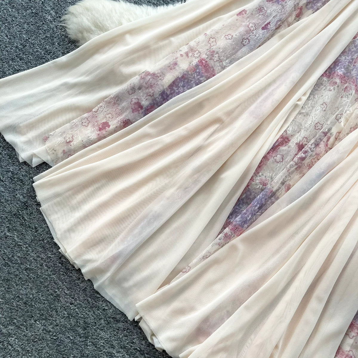 Pastel Floral Lace 3D Flower Spaghetti Strap Tulle Mermaid Midi Dress