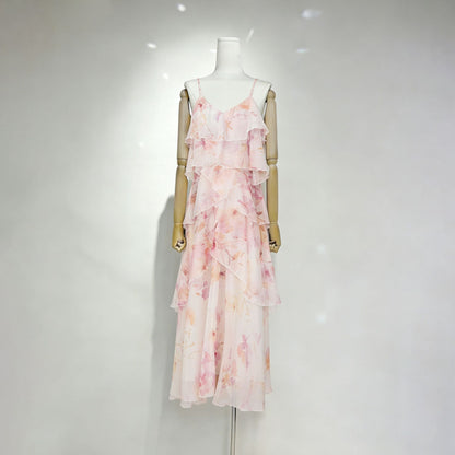 beverly V-neck spaghetti strap chiffon maxi dress - pink