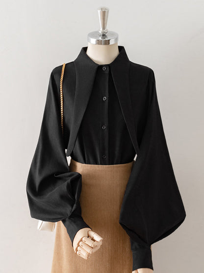 Oversized Point Collar Lantern Sleeve Blouse