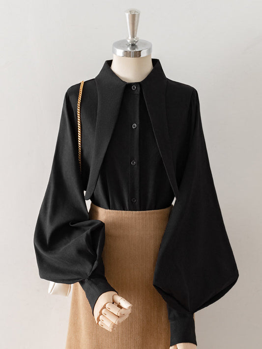 Oversized Point Collar Lantern Sleeve Blouse
