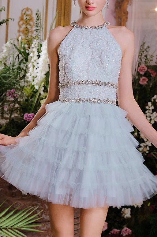 Sleeveless halter layered party Dress