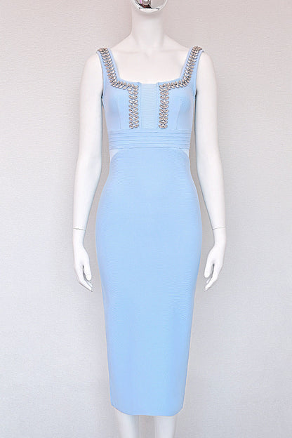 light blue heavy knit sheath dress