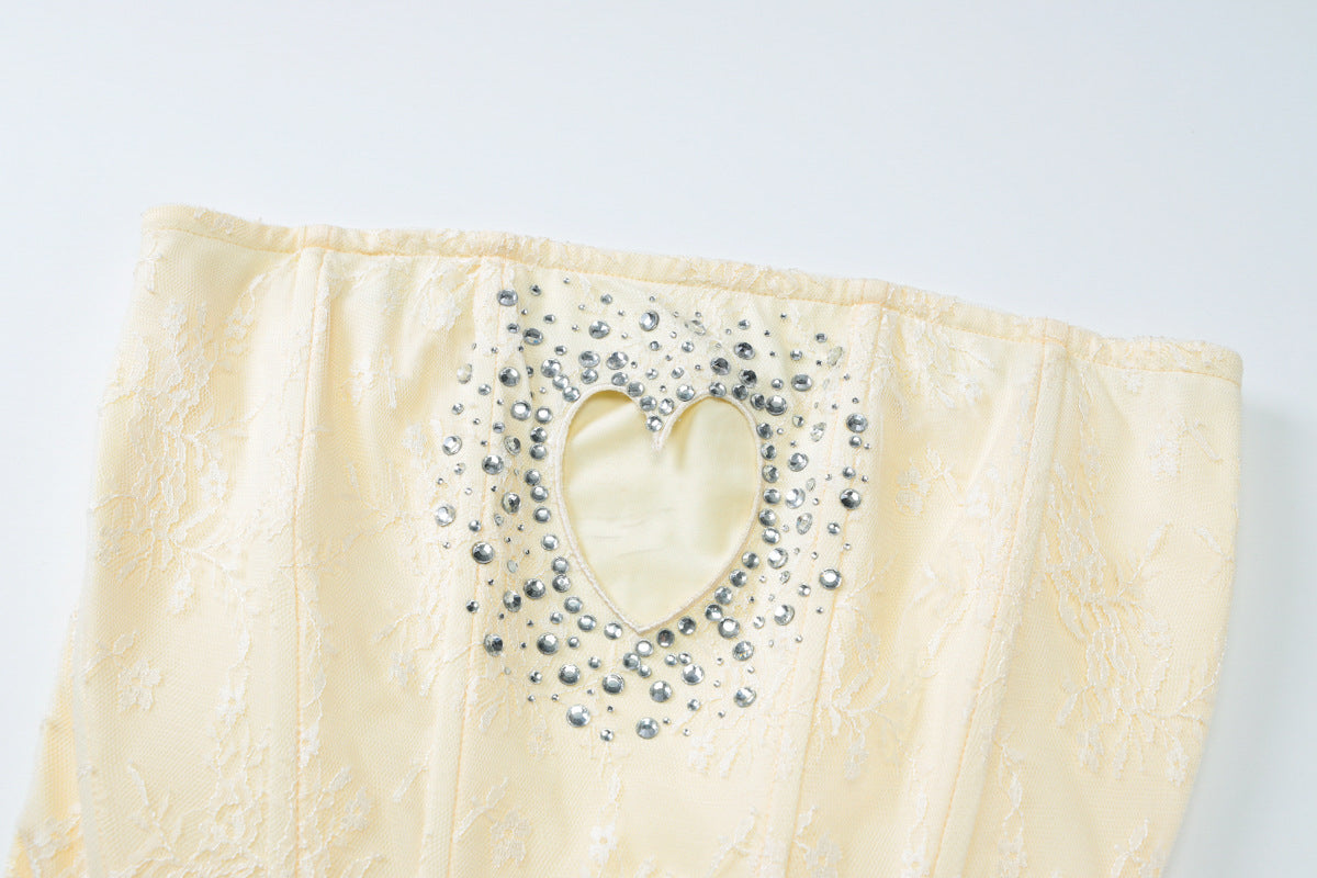 meroy Strapless Lace Mini Dress in Yellow